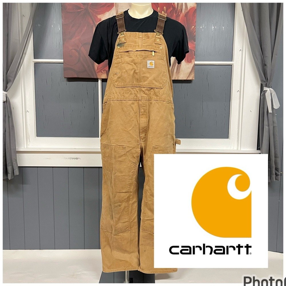 Vintage Carhartt Double‎ Knee Bib Overalls Duck Canvas Workwear Mens 42x32 USA